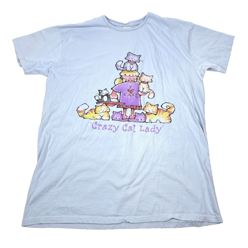 VTG Toast & Jammies Crazy Cat Lady Sleep Shirt Dress Womens One Size Blue PJs